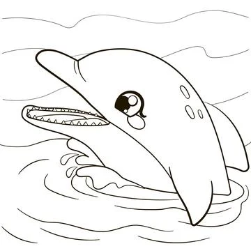 Cute dolphin character coloring page Stock Illustration
