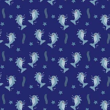 Cute dolphin seamless pattern background. Trendy pattern for wrapping paper.. Stock Illustration