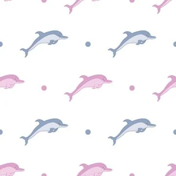 Cute dolphin seamless pattern on isolated white background Stock Illustration