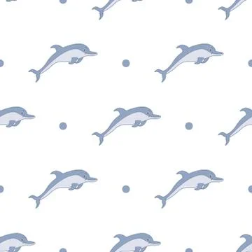 Cute dolphin seamless pattern on isolated white background Stock Illustration