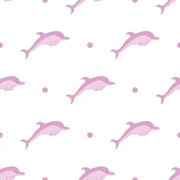 Cute dolphin seamless pattern on isolated white background Stock Illustration
