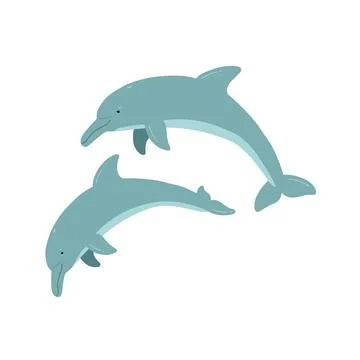 Cute dolphins in flat style isolated on white background. Cartoon sea predato Stock-Illustration