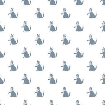Cute domestic cats seamless pattern on white background Stock Illustration