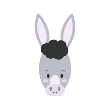 Cute donkey face isolated on white background. Stock Illustration