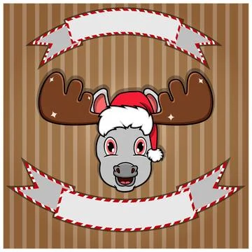 Cute Donkey Head With Christmas Hat. Blank label and banner. Character, Mas.. Stock Illustration