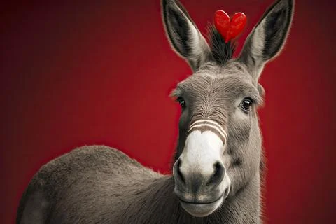 Cute Donkey, isolated on a background with red hearts Stock Illustration