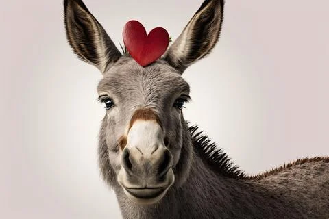 Cute Donkey, isolated on a background with red hearts Stock Illustration