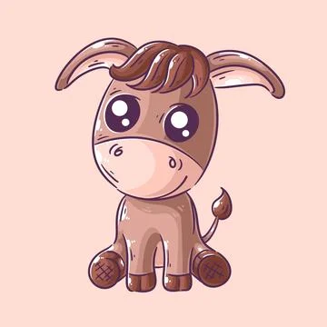 Cute donkey is sitting cartoon vector Stock Illustration