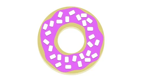 Cute Donut animation appearing on screen unhealthy food concept pink on white Stock Footage 79044887