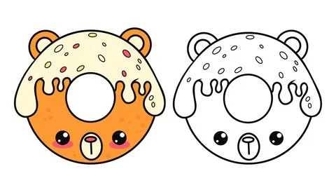 Cute donut bear. Isolated colored and outline stroke funny cartoon kawaii c.. Stock Illustration