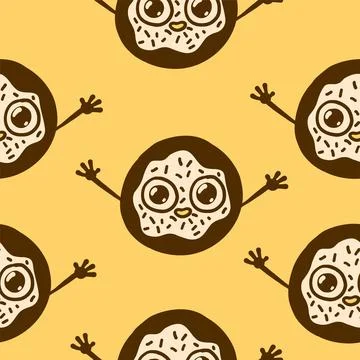 Cute donut mascot seamless pattern in cartoon style Stock Illustration