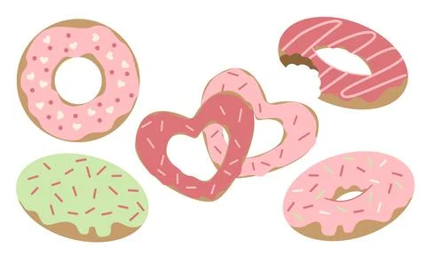 Cute Donut Set Vector Illustration with Pink Frosting and Sprinkles Stock Illustration