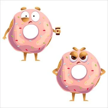 Cute donut vector illustration. Donut, stress, anger, emotion, fear Stock Illustration