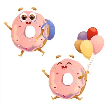 Cute donut vector illustration. Donut, set, back to school, balloon, emotions Stock Illustration