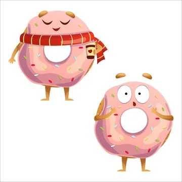 Cute donut vector illustration. Donut, enjoyment, set, emotions, fear Stock Illustration