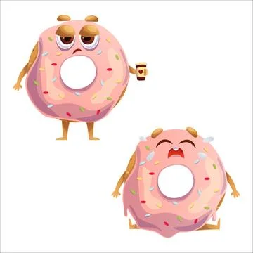 Cute donut vector illustration. Donut, grief, set, emotions, crying, tears Stock Illustration