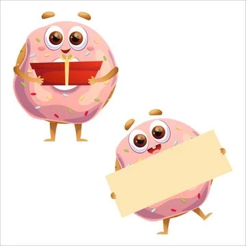 Cute donut vector illustration. Donut, gift, holiday, love, joy, set, emoti.. Stock Illustration