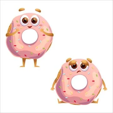 Cute donut vector illustration. Donut, sad, infatuated, love, emotion, set Stock Illustration