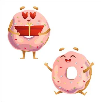 Cute donut vector illustration. Donut, gift, holiday, love, joy, set, emoti.. Stock Illustration
