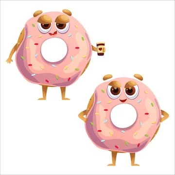 Cute donut vector illustration. Donut, confidence, love, joy, set, emotions Stock Illustration