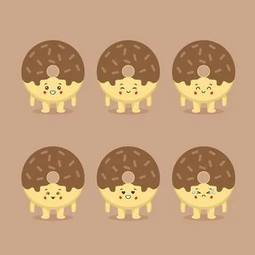 Cute Donute with Various Expression Stock Illustration