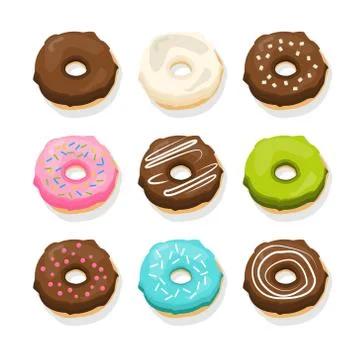 Cute Donuts Set Vector Design Stock Illustration