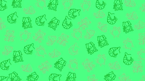 Cute Doodle Animal Pattern Seamless Background Cute Cartoon Creatures Repeat Video stock 338315077