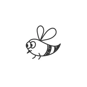 Cute doodle bee. Vector hand drawn illustration. Black and white Stock Illustration