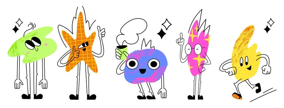 Cute doodle blob characters with expressive faces Stock Illustration