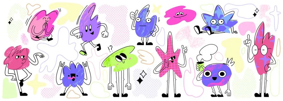 Cute doodle blob characters with expressive faces Stock Illustration
