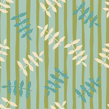 Cute doodle branch seamless pattern on stripe background. Creative floral orn Illustrazione stock