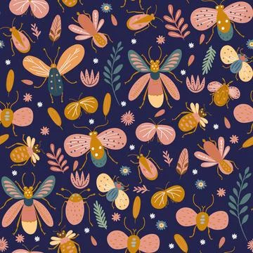 Cute doodle bugs and moth vector illustration cartoon kids summer insect Stock Illustration
