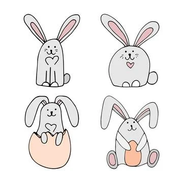 Cute doodle bunny with eggs for easter design. Stock Illustration
