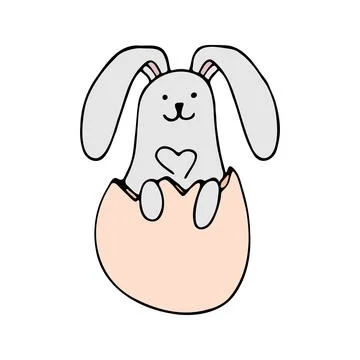 Cute doodle bunny with eggs for easter design. Stock Illustration