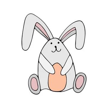 Cute doodle bunny with eggs for easter design. Stock Illustration