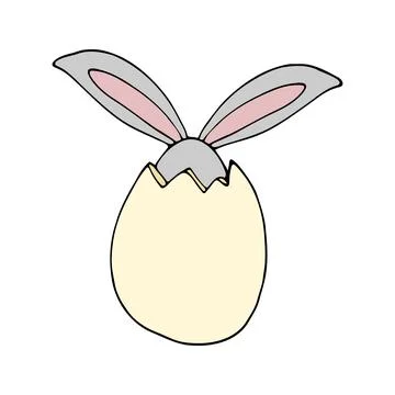 Cute doodle bunny with eggs for easter design. Stock Illustration