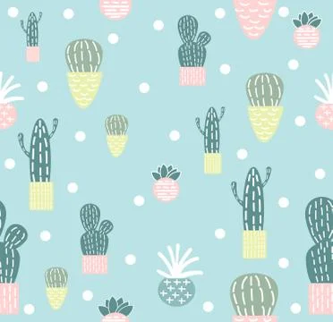 Cute doodle Cactus seamless pattern Stock Illustration