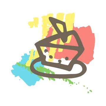 Cute doodle cake on plate. Creative minimalist abstract background pastel col Stock Illustration