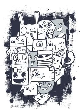 Cute doodle characters Stock Illustration