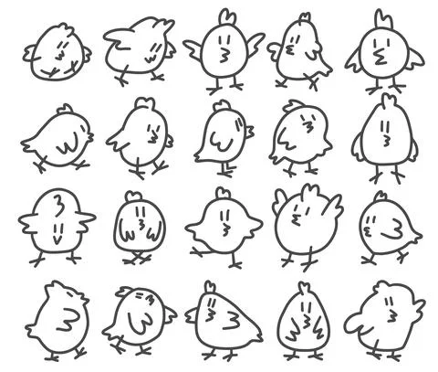 Cute doodle chicks set for Easter Stock Illustration