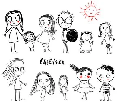 Cute doodle children Stock Illustration