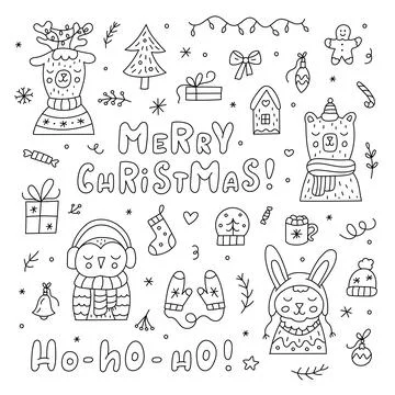Cute doodle Christmas set Stock Illustration
