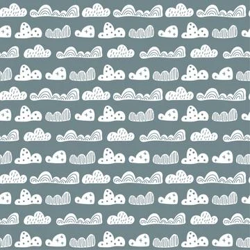 Cute doodle clouds seamless pattern in scandinavian style. Vector hand drawn イラスト素材