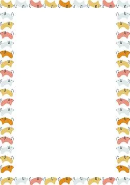Cute doodle dogs frame with text place. Domestic animal on white background b Stock Illustration