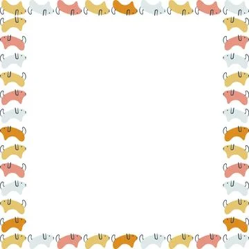 Cute doodle dogs square frame with text place. Domestic animal on white backg Stock Illustration
