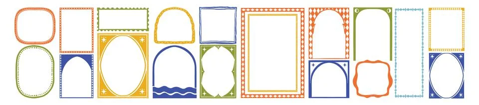 Cute doodle frame set, hand drawn cartoon naive childish border, ornamental Stock Illustration