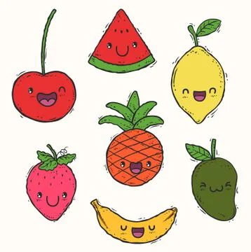 Cute doodle fruit illustration vector Stock Illustration