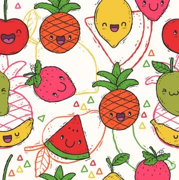Cute doodle fruit pattern vector Stock Illustration