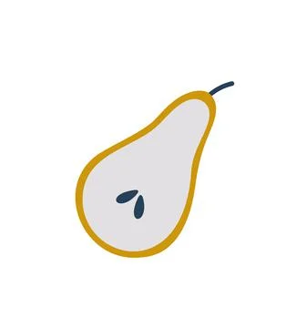 Cute doodle hand drawn colored half pear. Scandinavian style fruit. Vector Stockillustratie