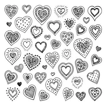 Cute doodle hearts. Stock Illustration